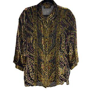 VTG Bob Mackie Wearable Art‎ Women's Large Sheer Burnout Velour Butterfly Blouse